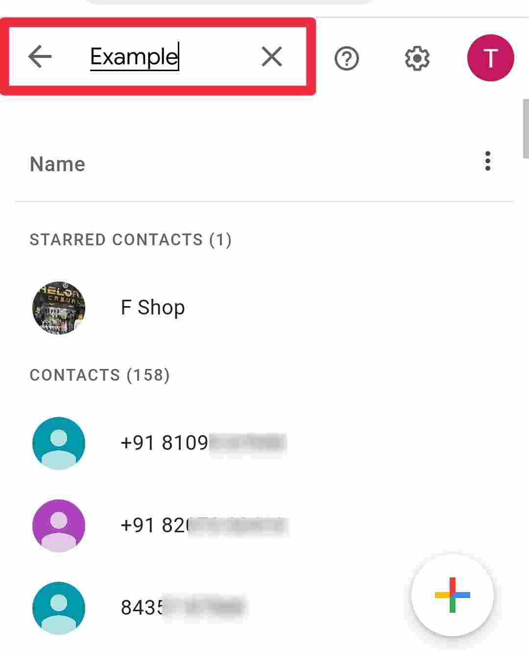 Search contact number